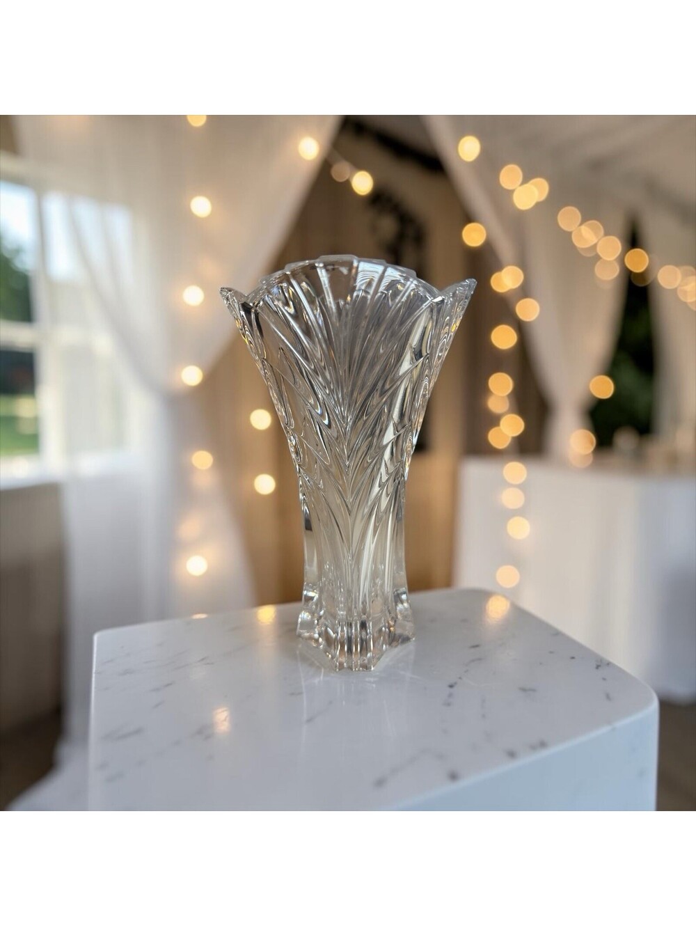 Crystal Clear Heavy Vase with Scalloped Edge 8"H